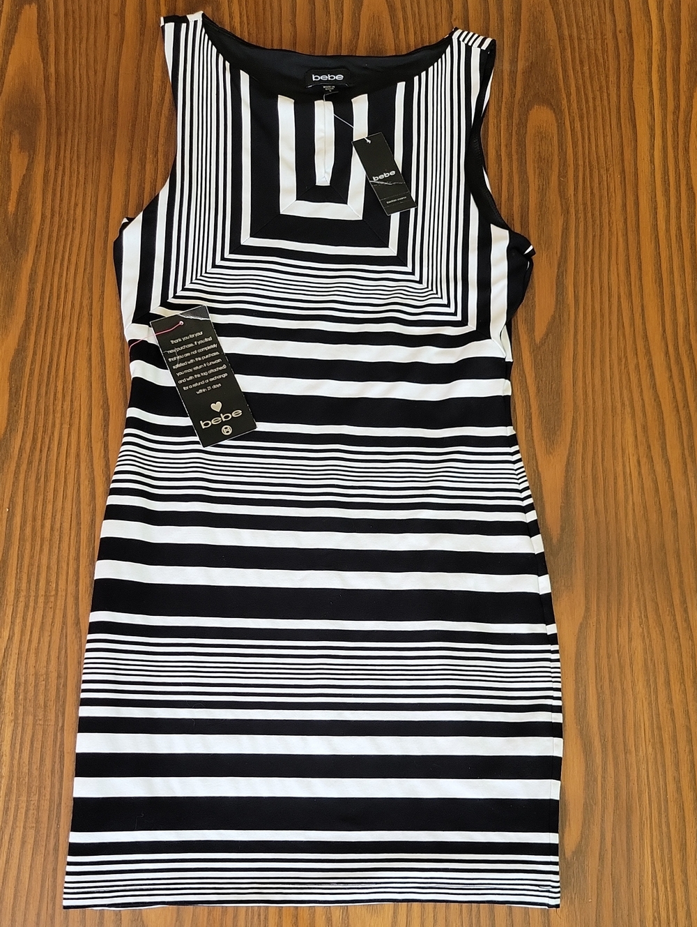 NWT -- BEBE Black and White Striped Midi Dress Size: L